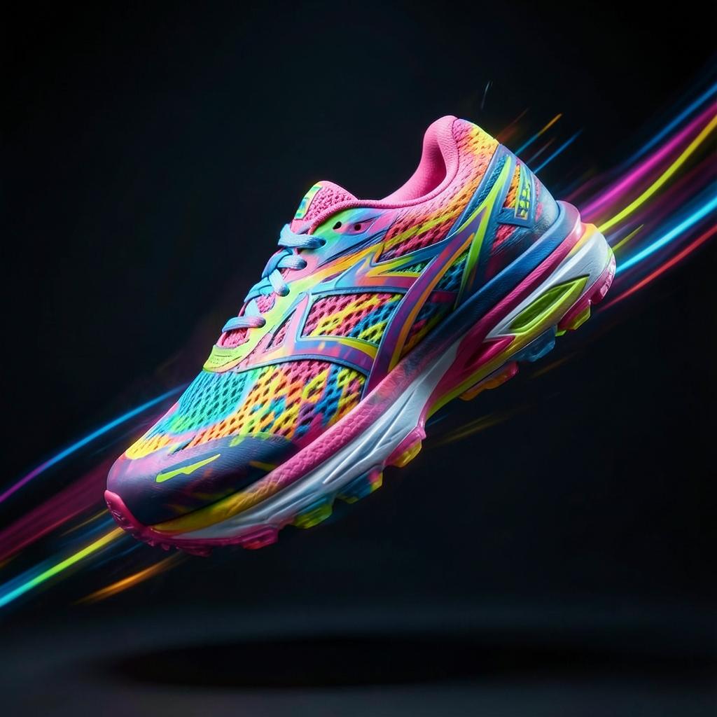 Colourful Stepora running sneaker in motion with light trails